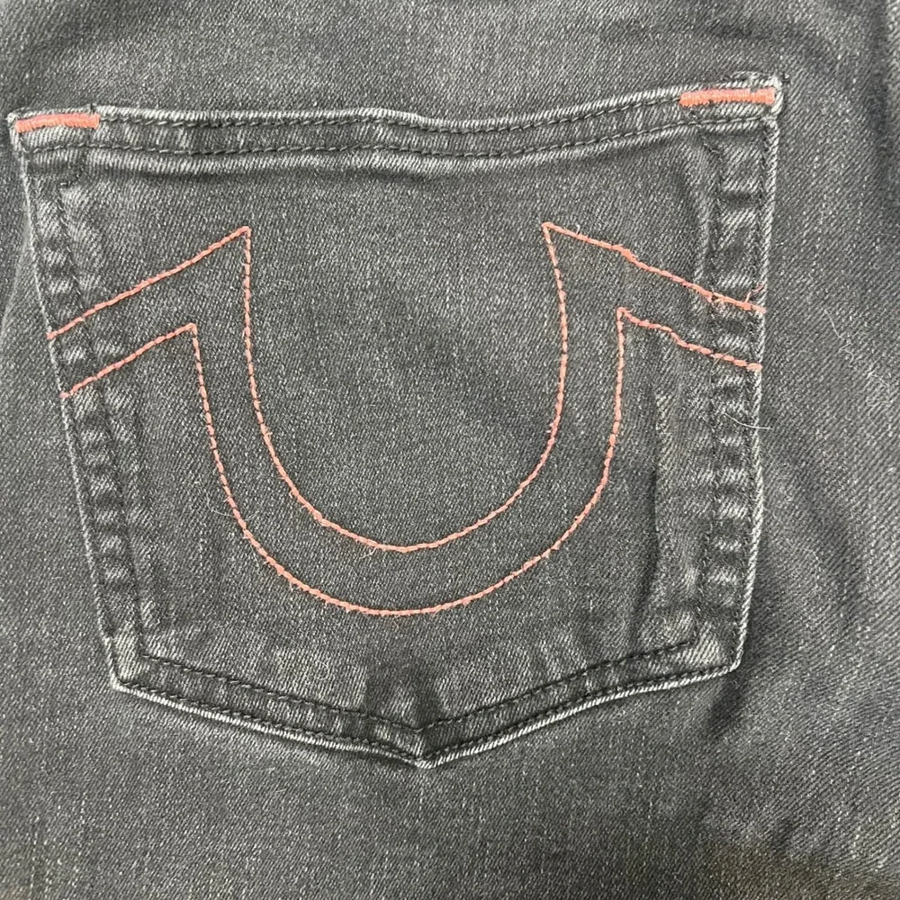 True Religion Halle High Rise Super Skinny Jeans Black Pink Stitch Size 34